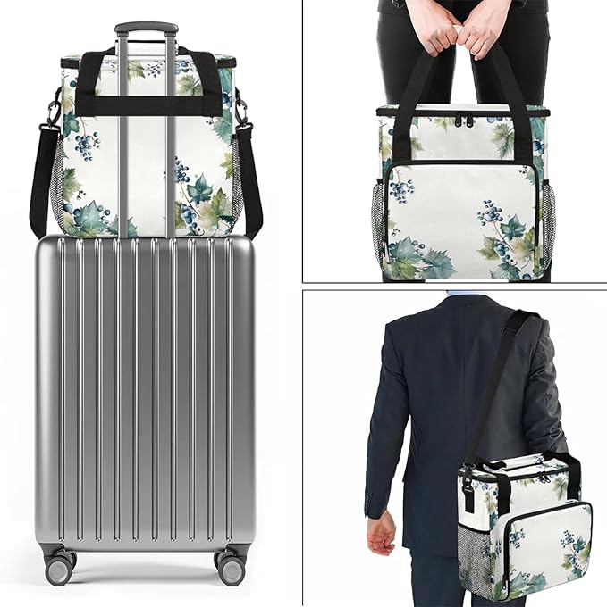 Grape Farmhouse Fruit Coffee Maker Carring Bag Large Insulated Storage Organizer Case Tote Bags with Shoulder Strap for Travel Work Picnic