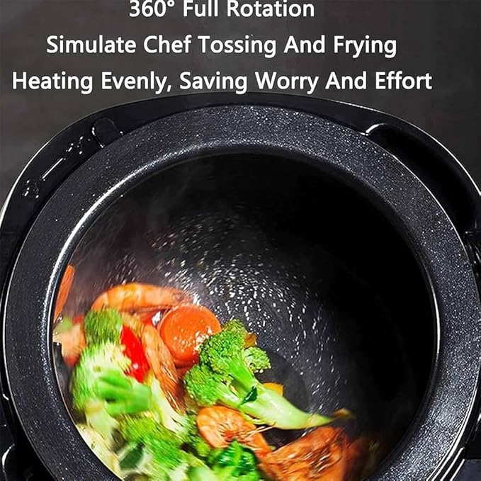TsoLay Automatic Cooking Machine 1000W 6L Auto Cooking Wok Fried Rice Machine 360° Rotating and 3D All-Round Heating Adjustable 3-Gear Firepower 1 Click Smart Start for Stir Frying Stewing