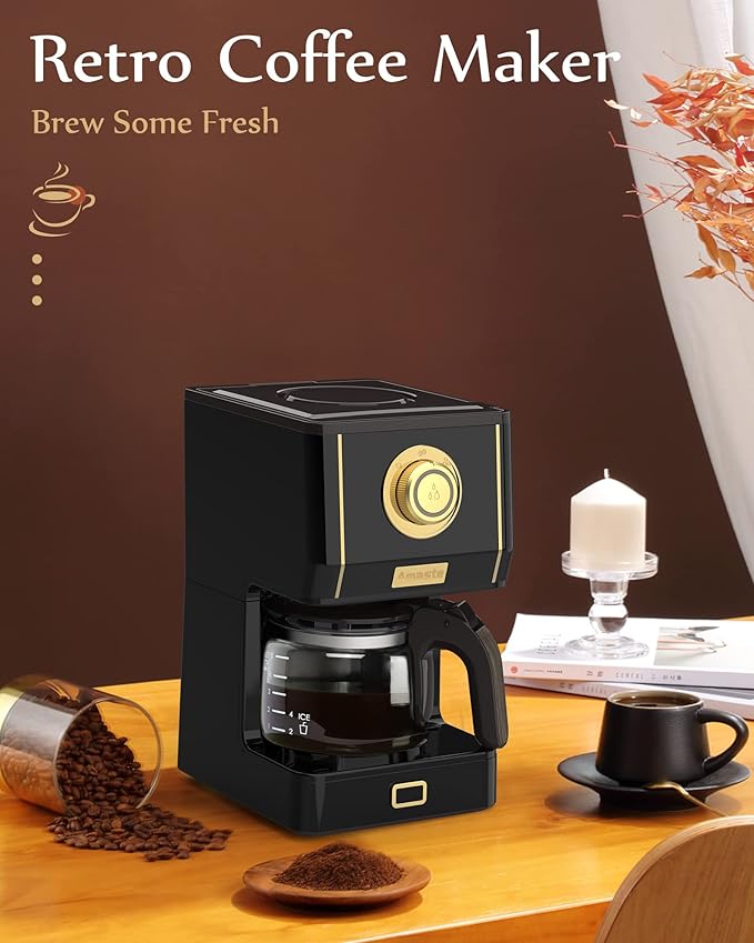 Amaste Black Coffee Maker &amp Green Retro Electric Kettle Set