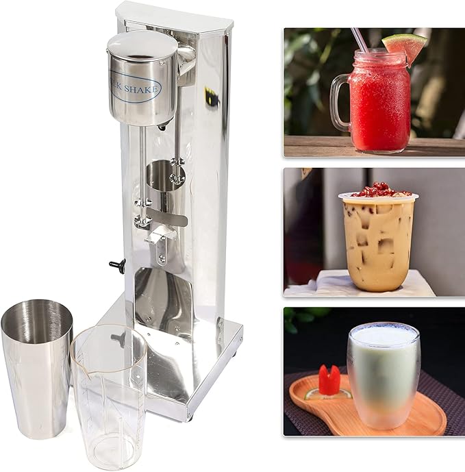Electric Single Head Milk Shaker180W Stainless Steel Silver Commercial Drink Mixer With CupIce Shovel＆Cleaning BrushInfinitely Variable Speed Smoothie Malt For Cocktail Tea Coffee