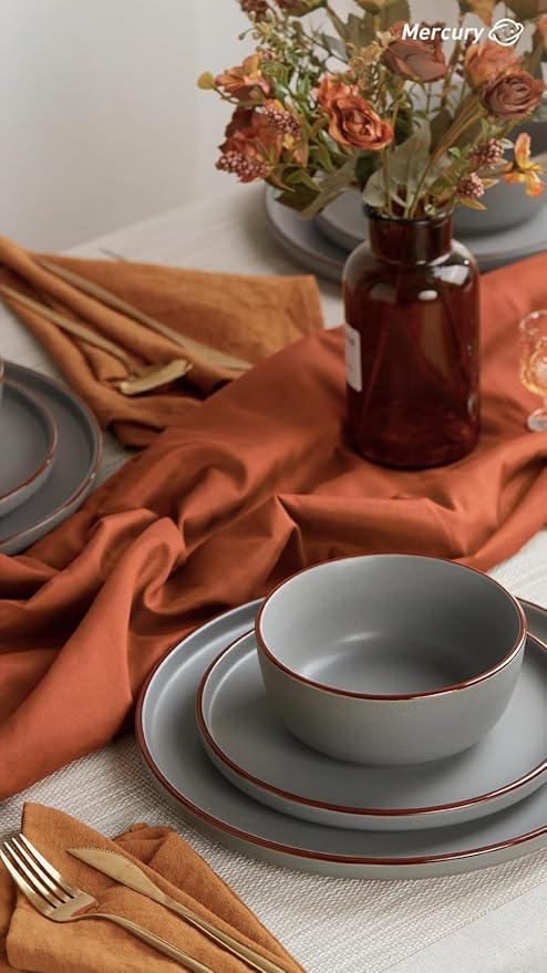Famiware Mercury Plates and Bowls Sets with Mugs Set 20-Piece Stoneware Dinnerware Sets for 4 Dark Gray