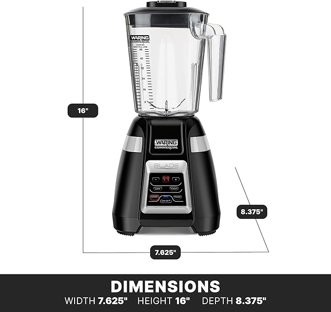 Waring Commercial BB340 Blade 1 HP Blender 2-Speed Key Pad with Pulse and 99 Second Countdown Timer  48 oz BPA Free Copolyster Container 120V 5-15 Phase Plug Black