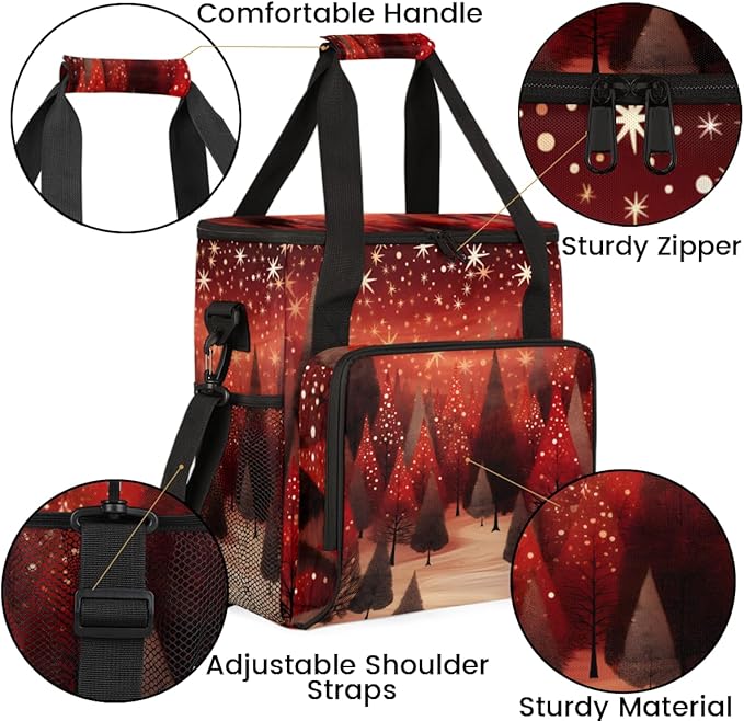 Glitter Christmas Tree Coffee Maker Carrying Bag Travel Storage Bag Compatible with K-Mini or K-Mini Plus Single Serve Coffee Brewer Carrying Case with Multiple Pockets &amp Shoulder Strap