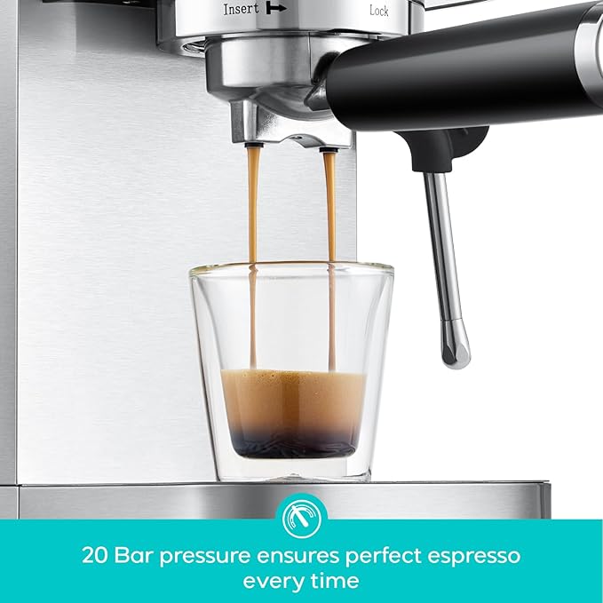 CASABREWS Espresso Machine 20 Bar Professional Coffee Maker With Steam Milk Frother &amp 51mm Stainless Steel Portafilter Set