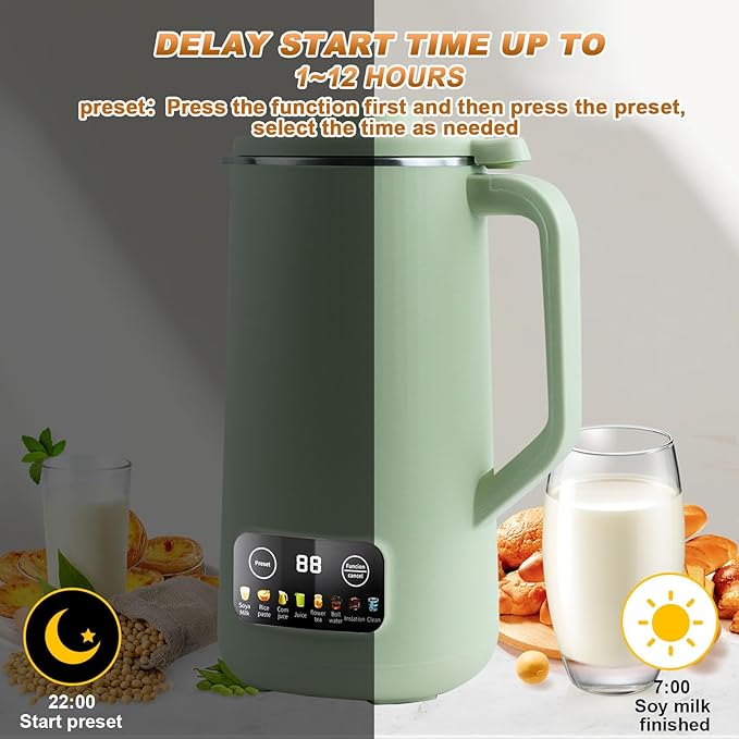 Automatic Nut Milk Maker Blender 800ml Homemade Soy Almond Oat Coconut Plant Based and Non Dairy Beverages with LED Display (Green)