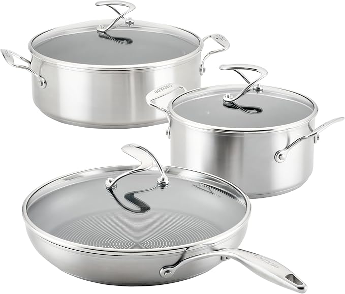 Circulon Stainless Steel Induction Cookware Set with SteelShield Hybrid Stainless and Nonstick Technology 6 Piece - Stainless Steel