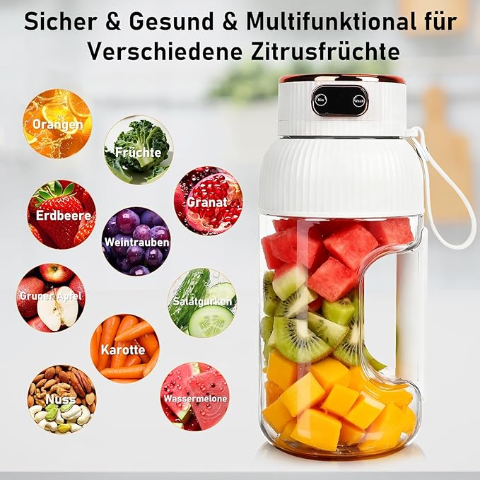 Portable Blender with Digital Display BPA-Free Personal Smoothie Maker Multifunctional Small Travel Blender Rechargeable Travel Juicer Cup for Shakes Office Gym and Outdoor Use