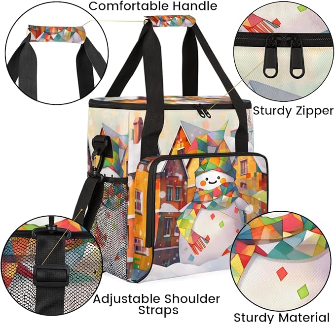 Watercolor Snowman Coffee Maker Carrying Bag Christmas Snowman Travel Storage Bag Compatible with K-Mini or K-Mini Plus Single Serve Coffee Brewer Carrying Case with Pockets &amp Shoulder Strap