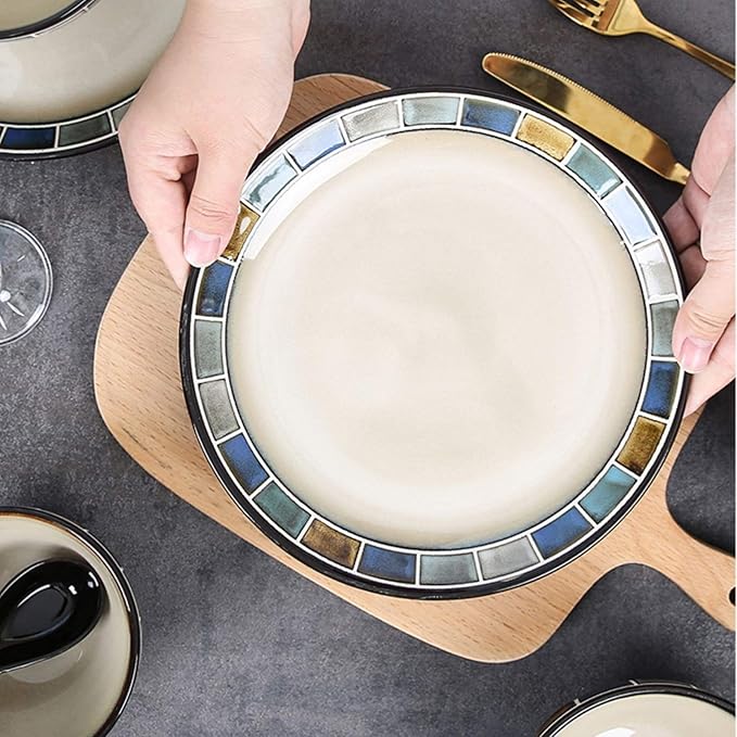 Beautiful 20-Piece Kitchen Dinnerware Set Durable Ceramic Dinner Plate Sets Checkered Pattern Plates Set &amp Dishes Set Plates Dishes Bowls Service for 4 Dishes Dessert Plates