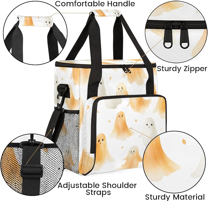 Modern Halloween Ghosts Coffee Maker Carrying Bag Travel Storage Bag Compatible with K-Mini or K-Mini Plus Single Serve Coffee Brewer Carrying Case with Multiple Pockets &amp Shoulder Strap