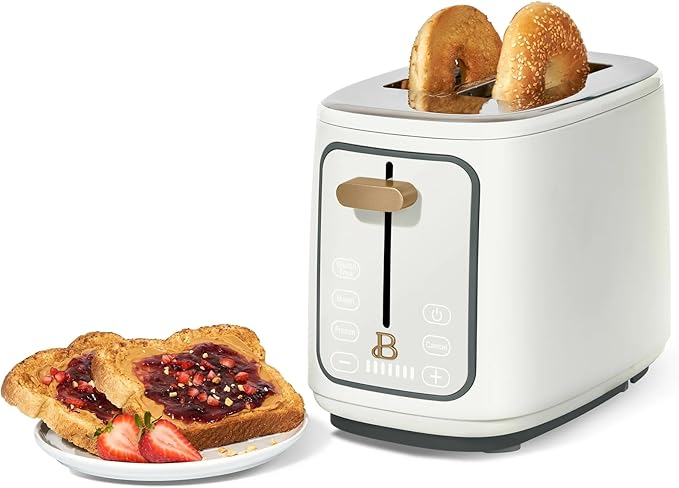 2 Slice Digital Toaster with Touch Control Panel Adjustable Toast Shade Settings Wide Bread Openings Bagel &amp Frozen Modes Removable Crumb Tray (White Icing)