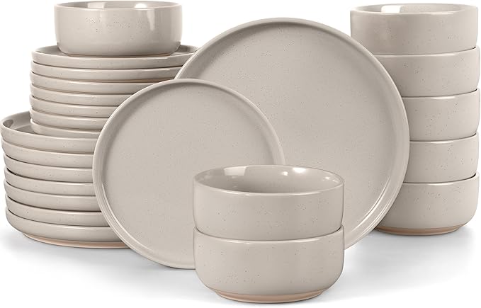 LIANYU Dinnerware Dishes Sets for 8 24-Piece Stoneware Dinner Set Ceramic Dining Bowls and Plates Crafted at 2400℉ Scratch Resistant Microwave &amp Dishwasher Safe Milky Brown