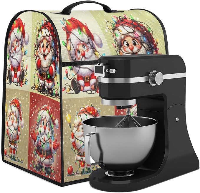 Kitchen Aid Mixer Cover Christmas Funny Santa Claus Stand Mixer Cover Compatible with 6-8 Quarts Stand Mixers Dust Covers with Zipper Pocket Foldable Washable Kitchen Aid Organizer Bag