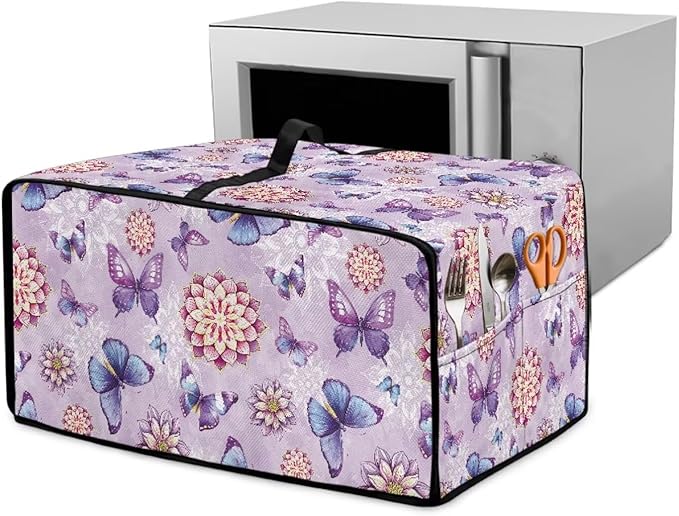 Boho Mandala Print Toaster Oven Dust Cover with Accessory Pockets Butterfly Print Bread Maker Covers Heavy Duty Smart Microwave Oven Protector Heat Resistant Purple