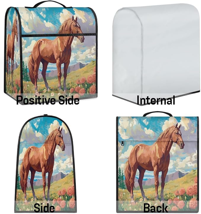 Kitchen Aid Mixer Cover Flower Horse Autumn Stand Mixer Cover Compatible with 6-8 Quarts Stand Mixers Dust Covers with Zipper Pocket Foldable Washable Kitchen Aid Organizer Bag