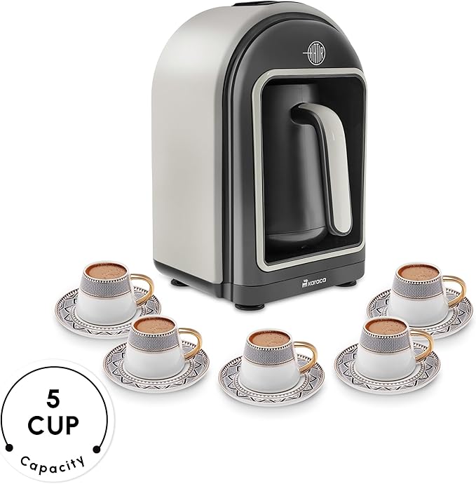 KARACA Hatır Turkish Coffee Maker 5 Cups Electric Turkish Coffee Machine with Ember Mode Automatic Temperature Control Overflow Protection Audible &amp Visual Alerts Cream