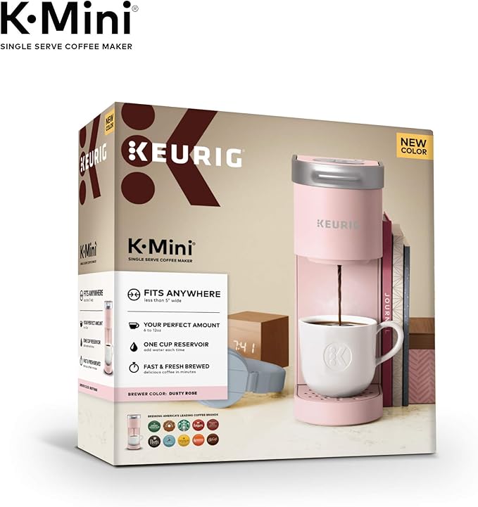 Keurig K-Mini Single Serve K-Cup Pod Coffee Maker 6 to 12oz Brew size with Cord Storage Perfect for Small Spaces Dusty Rose