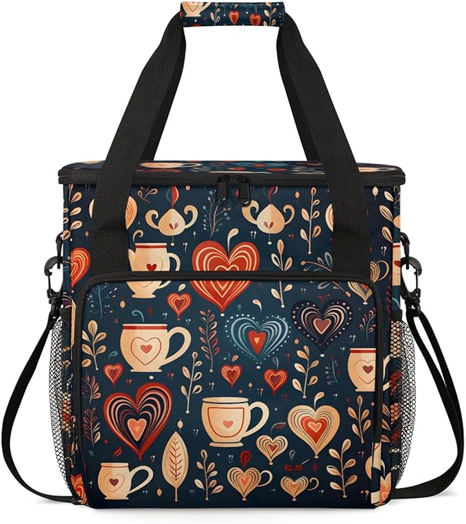 Coffee Heart Leaf Coffee Maker Travel Bag for Keurig K-Mini/K-Mini Plus Insulated Waterproof Tote with Pockets for K-Cup Portable Single-Serve Brewer Case