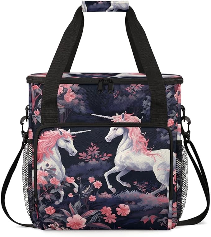 Beautiful Unicorn Coffee Maker Carrying Bag Flower Unicorn Travel Storage Bag Compatible with K-Mini or K-Mini Plus Single Serve Coffee Brewer Carrying Case with Multiple Pockets &amp Shoulder Stra