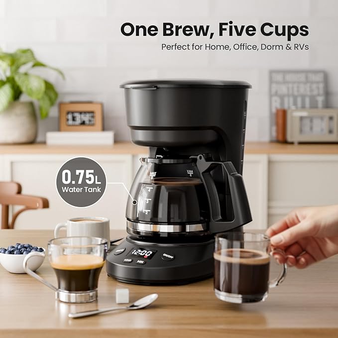 Kismile Compact Drip Coffee Maker Anti-Drip System Timer Removable Funnel &amp Auto Shut-Off Anti-Dry Protection Perfect Small Coffee Machine for Home &amp Office (Black)