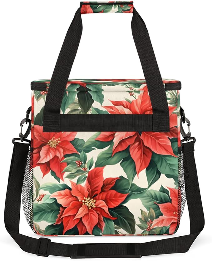 Christmas Flowers Coffee Maker Carrying Bag Retro Flowers Travel Storage Bag Compatible with K-Mini or K-Mini Plus Single Serve Coffee Brewer Carrying Case with Multiple Pockets &amp Shoulder Strap