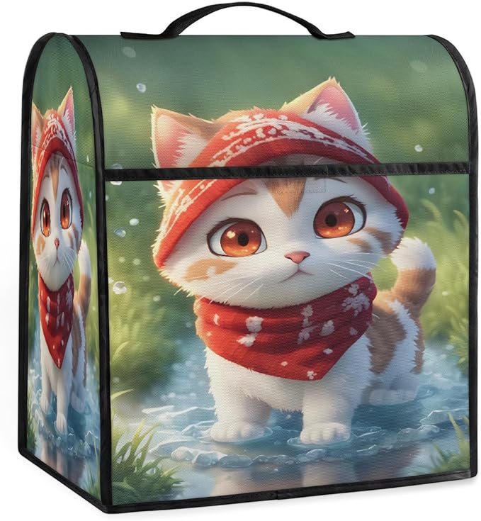 Kitchen Aid Mixer Cover Animal Cute Cat Stand Mixer Cover Compatible with 6-8 Quarts Stand Mixers Dust Covers with Zipper Pocket Foldable Washable Kitchen Aid Organizer Bag