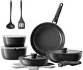 Redchef 16pcs Ceramic Pots and Pans Set Non Stick Nonstick Kitchen Cookware Set with Detachable Handle Non Toxic PFAS PFOA &amp PTFE Free RV Cookware Set for Camping Dishwasher/Oven Safe (Black)