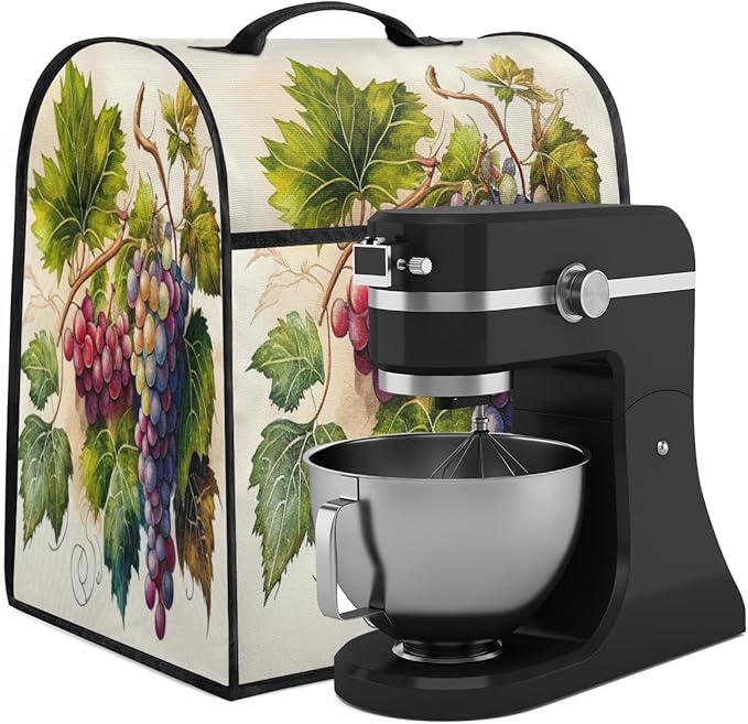 Kitchen Aid Mixer Cover Painting Fruit Grape Stand Mixer Cover Compatible with 6-8 Quarts Stand Mixers Dust Covers with Zipper Pocket Foldable Washable Kitchen Aid Organizer Bag
