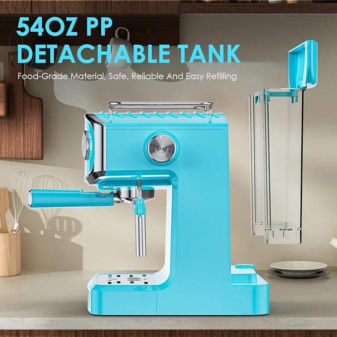 Espresso Machine for home- Professional Compact Espresso Maker with Milk Frother Steam Wand Pressure Gauge &amp 54oz Large Water Tank Low Noise Fast Brewing for Cappuccino Latte
