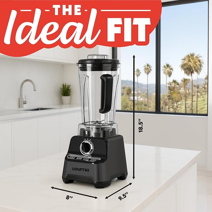 Gourmia Countertop Commercial Blender – 2L BPA-Free Pitcher 4 Presets 1500W High-Speed Motor 45000 RPM Variable Speed Dial Built-In Tamper Dishwasher-Safe Parts Black