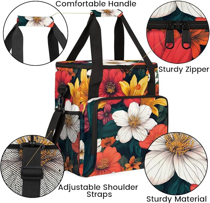 Iridescent Flowers Coffee Maker Carrying Bag Portable Travel Storage Tote Bag Compatible with K-Mini or K-Mini Plus Single Serve Coffee Brewer Carrying Case with Multiple Pockets &amp Shoulder Stra