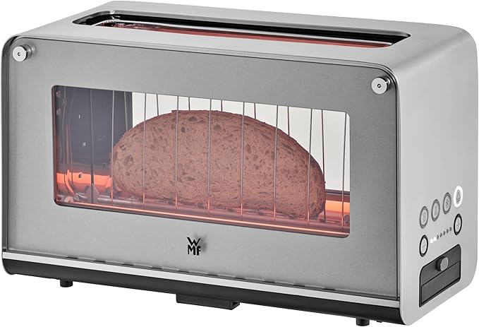 WMF Lono Toaster Glas mit Brötchenaufsatz 2 Scheiben XXL motorisierte Toastaufnahme Aufwärm-Funktion 7 Bräunungsstufen Toaster edelstahl matt