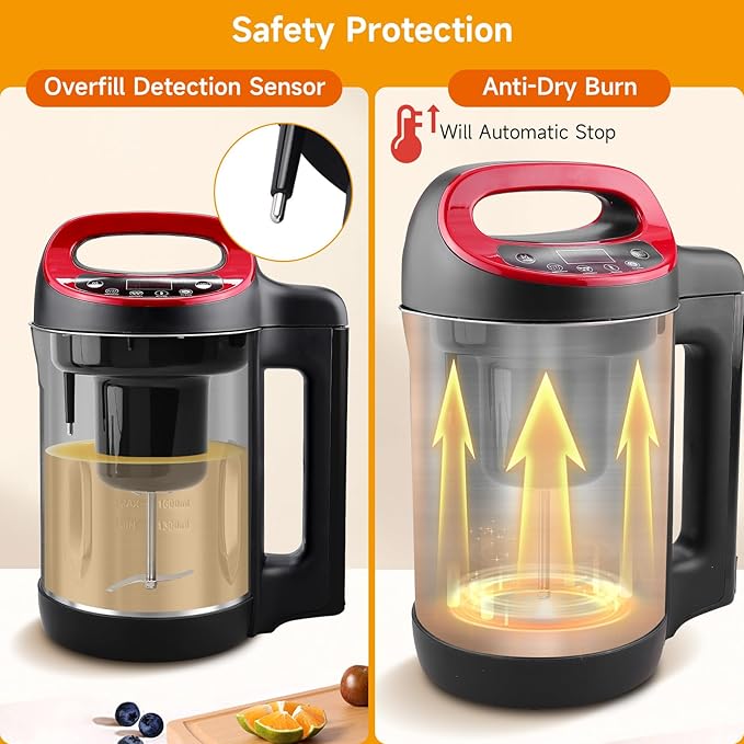 Homtone 1.6L Soup Maker Machine Stainless Steel Soup Maker Blender with Smooth &amp Chunky Settings Anti-Dry Burn Overfill Sensors Ideal for Quick Soups Baby Food