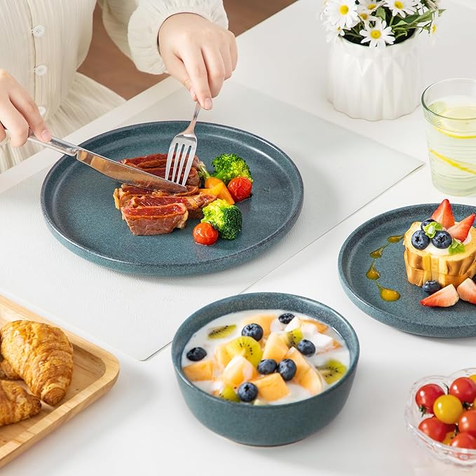 vancasso ZERMATT Plates and Bowls Sets for 6 18 Pieces Stoneware Dinnerware Set for Kitchen Chip Resistant Reactive Glaze Dishes Set for 6 Dishwasher &amp Microwave Safe Blue