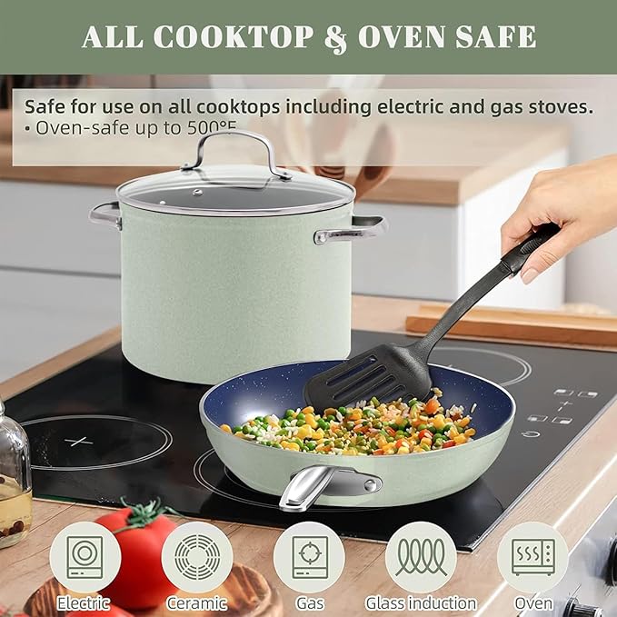 Nuwave 12pc Forged Lightweight Cookware Set G10 Healthy Duralon Ceramic Ultra Non-Stick Coating Vented Tempered Glass Lids Stay-Cool Handles Induction-Ready &amp Works on All Cooktops PFAS Free