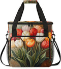 Flower Tulip Bouquet Coffee Maker Travel Bag for Keurig K-Mini/K-Mini Plus Insulated Waterproof Tote with Pockets for K-Cup Portable Single-Serve Brewer Case