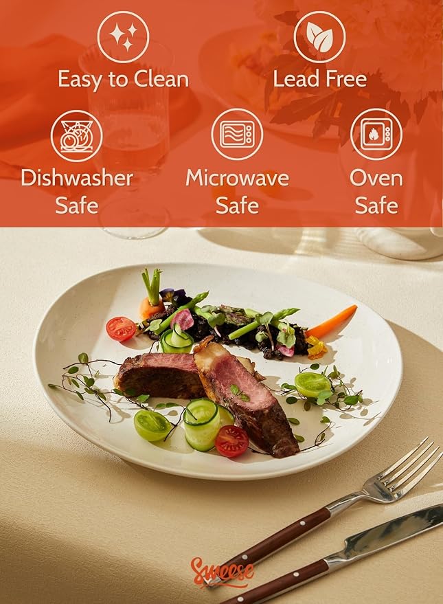 Sweese Porcelain Dinner Plates 11 Inch Set of 6 - Scratch Resistant Microwave Oven Safe Plates in Grey