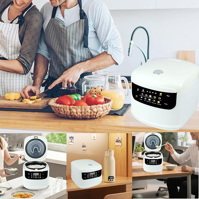 2L Mini Protable Rice Cooker6 Cups Cooked/3 Cups Uncooked400W Non-Stick Rice Maker24 hours Timer Delay10 FunctionsFast CookerWhite