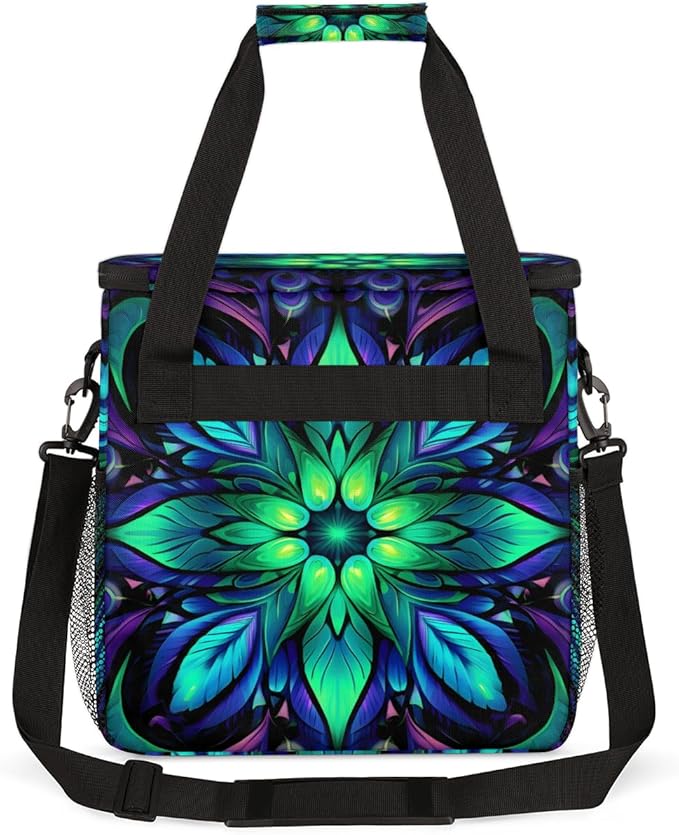 Gradient Mandala Coffee Maker Carrying Bag Neon Mandala Travel Storage Bag Compatible with K-Mini or K-Mini Plus Single Serve Coffee Brewer Carrying Case with Multiple Pockets &amp Shoulder Strap