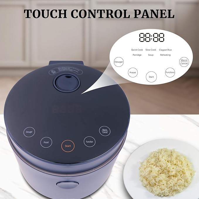 Hakka Low Carb Rice Cooker 7 Functions Desuger Rice Pot 4 Cups Uncooked Rice with Stainless Steel Steamer MINI Smart Cooker Non-stick Removable Inner Pot 24H Delay Timer