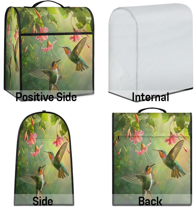 cfpolar Kitchen Aid Mixer Cover Compatible with 6-8 Quarts Hummingbird Flower Leaves Stand Mixer Cover Kitchen Aid Mixers Accessories Appliance Organizer Bag Dust Covers with Zipper Pocket