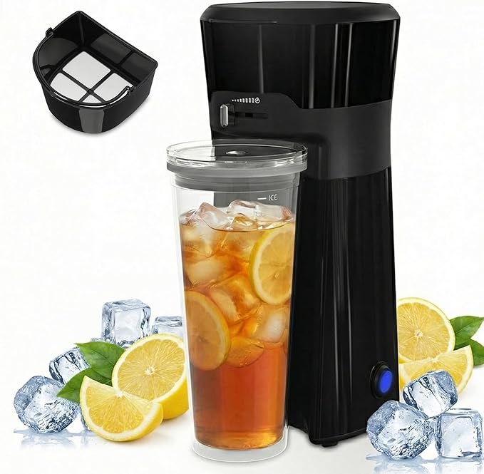 SUNVIVI 20 Oz Iced Tea Maker for Ground Coffee Cold Brew Coffee Maker with Reusable Coffee Filter and Insulated Pitcher Single Serve Machine for Home Strength Control for Flavor Black