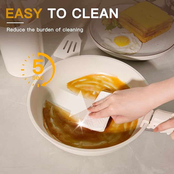 Astercook 34 Pcs Pots and Pans Set Non StickCeramic Cookware Set Detachable Handle with Kitchen Knives Set