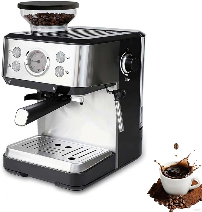 Automatic Espresso Machine with Grinder &amp Milk Frother Touchscreen Espresso Coffee Maker with Visual Thermometer All-in-One Coffee Maker Hot &amp Iced Latte Cappuccino(Black)