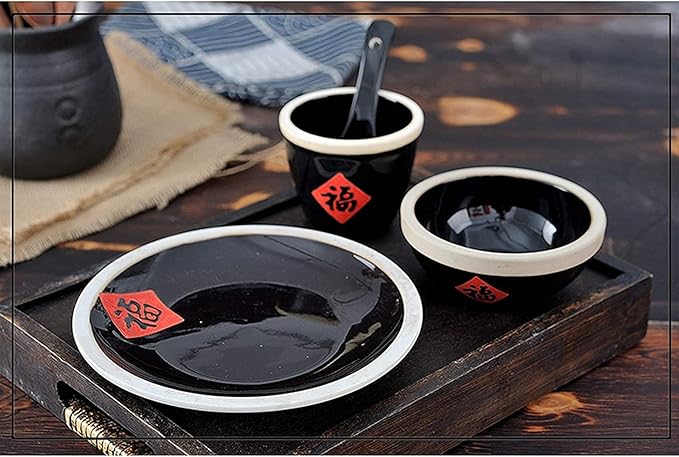 Dinnerware Sets - Luxury Gift Dishes Service Set Old-Fashioned Antique Ceramic Tableware Blessing Dish Set Table Commercial Four-Piece Bowl Hotel Porcelain Dinnerware