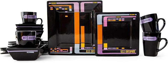 Star Trek: The Next Generation LCARS Interface 16-Piece Ceramic Dinnerware Set | Collectible Kitchen Dish Set | Includes Dinner Plates Salad Plates Bowls Mugs | Place Setting For 4