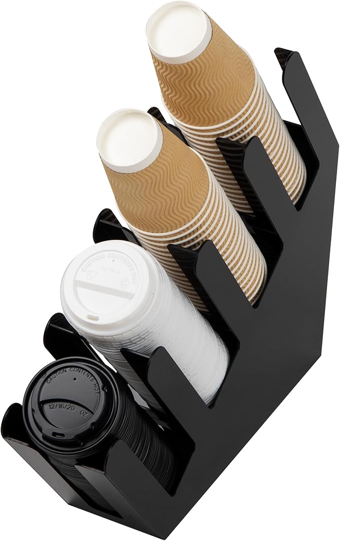 Mind Reader Cup and Lid Dispenser Countertop Org Coffee Bar Beverage Cup Kitchen Breakroom Black