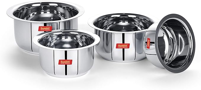 Sumeet Stainless Steel Tope/patila/cookware 370 550 800 1100ml 4 Piece (Steel)