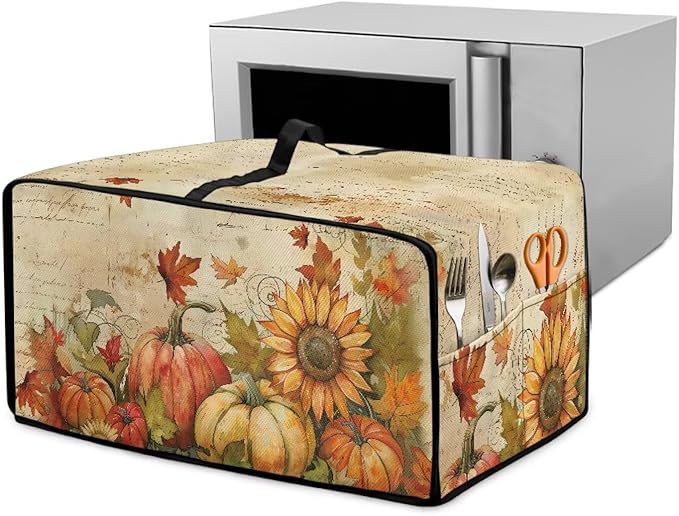 Doojoayie Pumpkin Sunflower Toaster Cover 4 Slice Toaster Oven Cover Dust Resistant Appliance Covers for Kitchen Counter Thanksgiving Home Kitchen Decoration