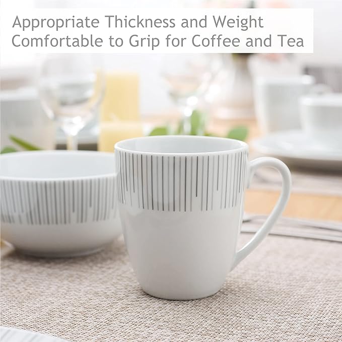 VEWEET Series Frame 16-Piece Dinner Set of Porcelain Combination Set with 10.75 Dinner Plate 7.5 Dessert Plate 5.5 Cereal Bowl and 380ml Mug Service for 4